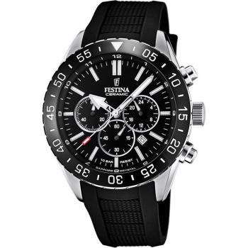 Festina F20515/2 Gent Ceramic Chronograph Silicone Strap Black Dial Stainless Steel 316L Case Men's Watch