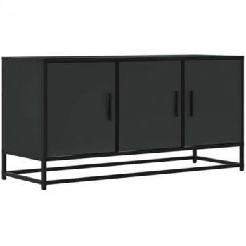 Mueble de TV de madera de ingeniería y metal negro 100x35x50 cm, soporte de TV, banco de TV, muebles para equipos de música, aparador de TV