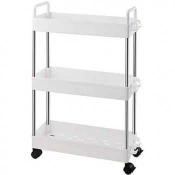 Ronlap Carrito de Servicio Carrito de Cocina Carrito de baño Carrito de baño 3 Niveles Carrito Multiusos Estante de Cocina con Gancho para asa, Estante Estrecho para Cocina, baño, Blanco