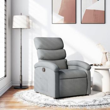 Sillón reclinable en Tela Gris Claro con reposapiés, estructura de madera, tapizado en tela suave y resistente, mecanismo de reclinación ajustable
