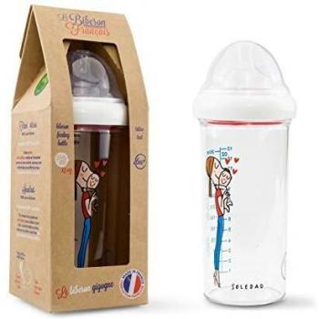 Biberón Anticolico Maman-Bebé 360 ml - Le Biberon Francés, Col Grande, Tétina +6 meses, Ligero y Duradero, Silicona Pura