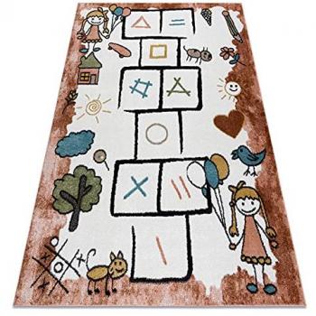 Alfombra divertida rayuela para niños, animales rosa 140x190 cm