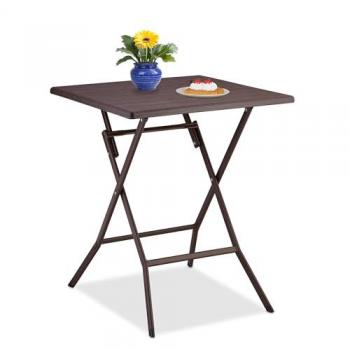 Mesa de Jardín Plegable Multifuncional, 73 x 62 x 62 cm, Acero y Plástico, Resistente a la Intemperie, Color Marrón