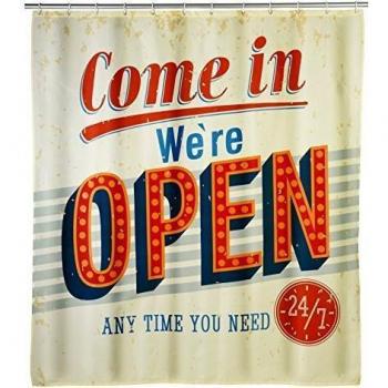 WENKO Cortina de ducha Vintage Open antimoho - antibacterial, lavable, Poliéster, 180 x 200 cm, Multicolor