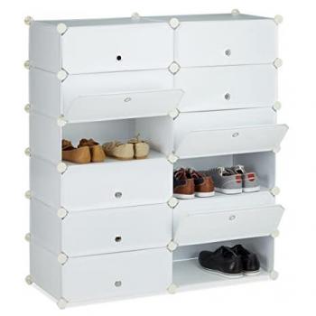 Zapatero XXL con Puertas, Plástico, Blanco, 12 Compartimentos, 108x94x37 cm