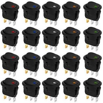 Jubaopen 20PCS Interruptores 12v Interruptor Basculante Interruptor de Palanca Coche 12v 20A con Luz de Punto LED de para Electrodomésticos de Remolque de Camión de Barco de Automóvil