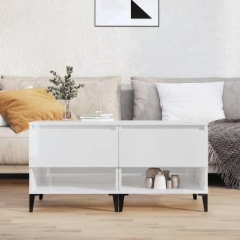 Mesa auxiliar de contrachapado 50x46x50 cm en blanco brillo - set de 2 unidades, ideal para salón o entrada