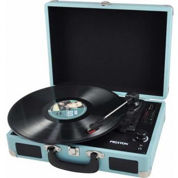 PRIXTON VC400 - Tocadiscos de Vinilo Vintage, Reproductor de Vinilo y Reproductor de Musica Mediante Bluetooth y USB, 2 Altavoces Incorporados, Diseño de Maleta, Color Azul