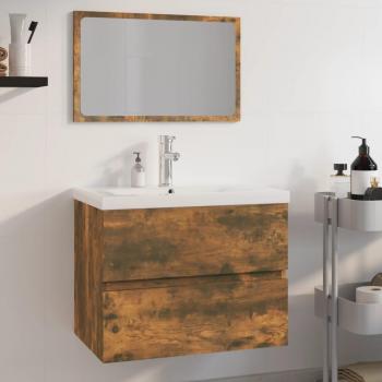 Conjunto de muebles de baño de roble ahumado en madera multicapa con acabado marrón