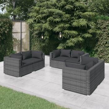 vidaXL 6-Piece Grey Poly Rattan Garden Lounge Set with Cushions