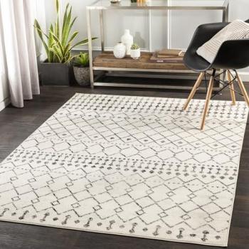 Surya Alfombra de Salón Pelo Corto Bereber Étnica Blanco y Negro 130 x 170 cm, Geométrica Abu Dhabi, Estilo Bohemio, Fácil de Cuidar, Tamaño 130x170 cm