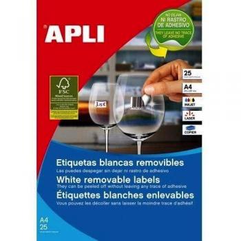 ETIQUETA ADHESIVAS APLI 10198 TAMAÑO 25,4X10 MM REMOVIBLE PARA FOTOCOPIADORA LASER INK-JET CAJA 25 HOJAS CON