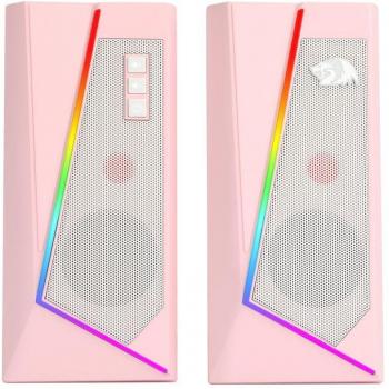 Altavoces de escritorio Gamer Redragon GS520P RGB 2.0 canales con 6 modos LED, sonido mejorado, color rosa