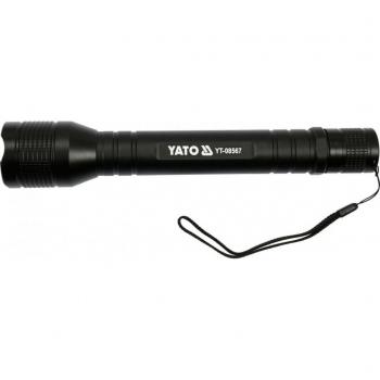 Linterna YATO YT-08567, tipo de producto: linterna LED portátil, características: 3 modos de iluminación (alta, media y estroboscópica), cuerpo de aluminio resistente al agua y golpes, potencia de 100