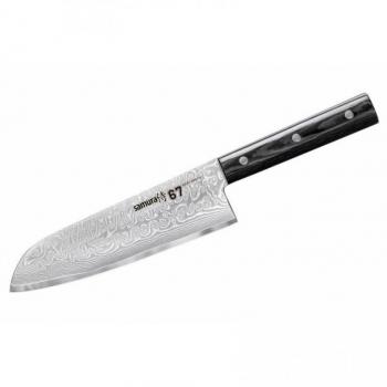 Samura Damascus 67 Santoku Hollow Ground Knife - 17.5cm, 7 blade, made from high-quality VG10 steel with a damascus pattern, ergonomic handle for comfort and control, lightweight design, suitable for engraving or personalization