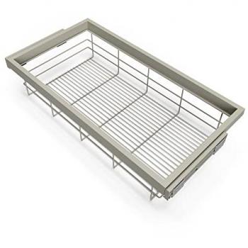 Kit de cesta de alambre y bastidor de guías con cierre suave para armario, regulable, módulo 900mm, Gris piedra
