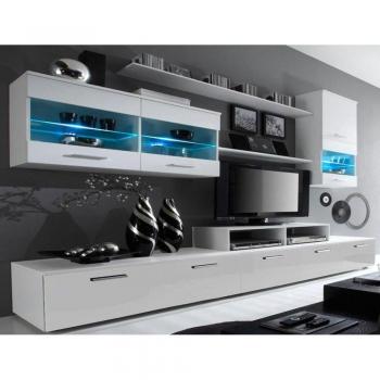 SelectionHome Mueble Salón, Comedor Moderno con Led, Acabado en Blanco Mate y Blanco Brillo Lacado, Medidas: 250 cm