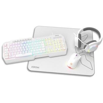 Combo Gaming Krom Kenta 4 en 1 - Teclado RGB Rainbow Español, Ratón Óptico 7200 DPI, Auriculares Estéreo 50mm y Alfombrilla 450x400x3mm, Color