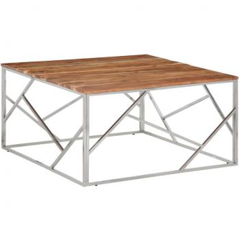 vidaXL Coffee Table Silver Stainless Steel and Solid Wood Acacia