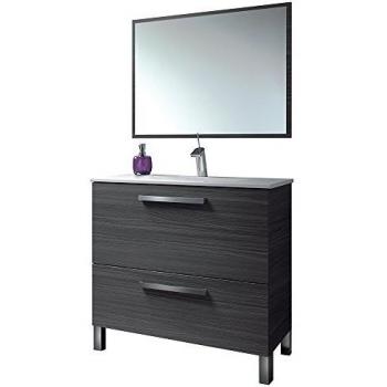 Mueble de Baño con 1 Puerta 1 Cajón y Espejo, Modulo Baño, Modelo Urban, Acabado en Gris Ceniza, Medidas: 80 cm