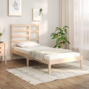 Estructura de cama individual de madera maciza 75x190 cm en color marrón