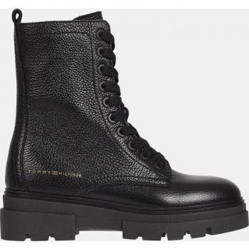 Tommy Hilfiger Women's Monochromatic Lace-Up Military Boots - Black, EU38/US8, Casual Style with Side Zip