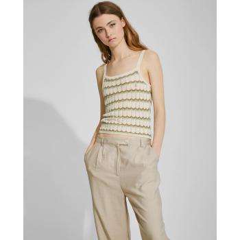 Top crochet de rayas para mujer con tirantes y cuello redondo