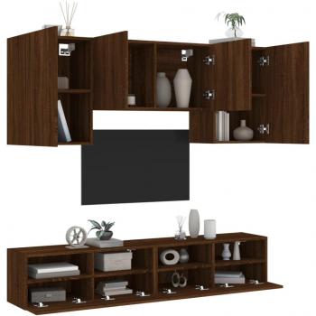 Muebles de TV de pared 5 pzas madera de ingeniería marrón roble