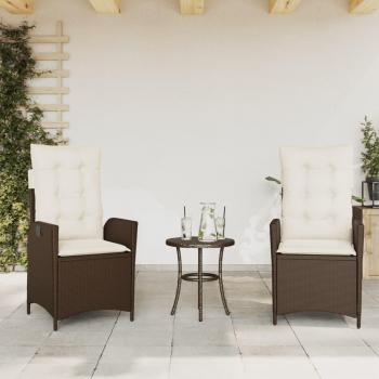 Sillas de jardín reclinables 2 piezas con cojines Polyrattan Brown