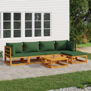 vidaXL 6-Piece Solid Wood Garden Lounge Set with Green Cushions