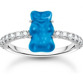 Thomas Sabo Sterling Silver Blue HARIBO Goldbear Ring with Zirconia - Size 56