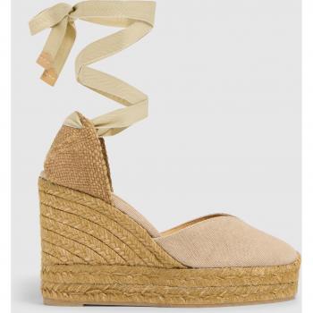 Castañer - Alpargata de cuña tintada con plataforma en algodón orgánico, cierre de cintas, cuña de 11cm, hecha a mano en color beige