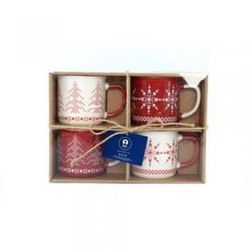 Pack de 4 Tazas Navideñas de Porcelana - Resistente a Microondas y Lavavajillas - Ideal para Café y Leche - Capacidad 350ml