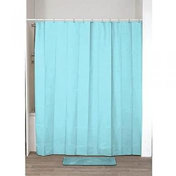 PEVA Shower Curtain 180 x 200 cm - Turquoise Blue with 12 White PP Rings