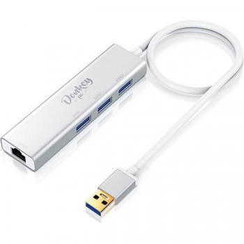 Adaptador Ethernet + Hub USB 3.0 Donkey Pc con 3 Puertos y Velocidad de 1 Gbps RJ45