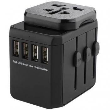 Adaptador de Viaje Universal MicroConnect - 4 Puertos USB A y Conector Universal a EU