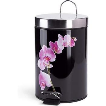 MSV Cubo de Basura con Pedal, Acero Inoxidable, Negro, 17x25x17 cm