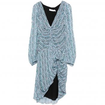 IRO Women's Graphic Print V-Neck Dress in Turquoise Blue-Green/Multicolour Cady Texture, Size M