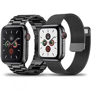 baklon Pack de 2 correas de metal compatibles con Apple Watch Correa de 42mm 44mm 45mm, correa de malla de acero inoxidable, compatible con iWatch Series SE 7 6 5 4 3 2 1,Negro