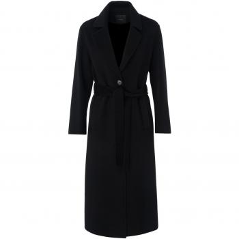 PINKO Belted Long Cloth Coat for Women, Black, Size 38 (2XS) with Button Closure