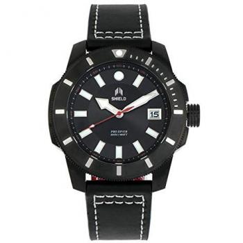 Shield Shaw Men's Black Leather Diver Watch with Date - One Size