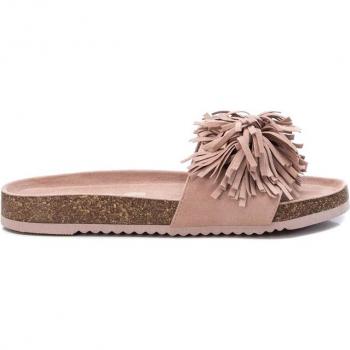 Sandalia de Mujer REFRESH 079105 NUDE con Detalle de Pompón y Tiras en Antelina Suave