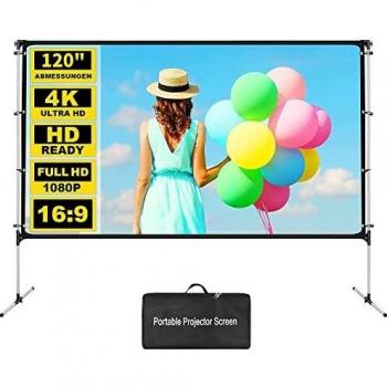 Pantalla de Proyección 120 '' HD 16: 9 de Pie, Plegable Antiarrugas Portátil Projector Screen Lavable Pantalla Proyector Enrollable,con Bolsa de Transporte y Correa Fija