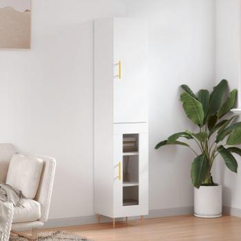 Aparador alto de madera contrachapada blanco 34,5x34x180 cm