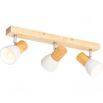 Foco de techo de madera con 3 luces regulables en blanco - Thorin, tipo rústico, material madera y acero rectangular, adecuado para bombillas LED, potencia máxima 3 x 40 Watt