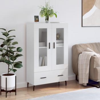 Aparador alto de madera de ingeniería blanco brillo 69,5x31x115 cm Mueble de Almacenaje para salón, Buffet, Armario Auxiliar y Armario de Almacenamiento