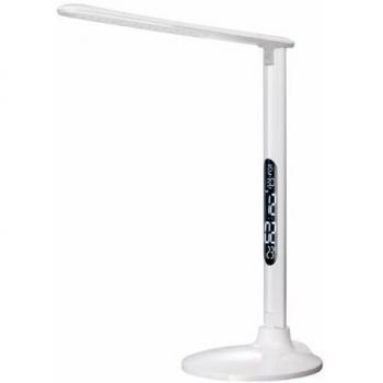 Lámpara de escritorio LED Aluminor Success con reloj y USB, blanca