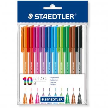 Staedtler 432 - Bolígrafos de Colores Surtidos, Punta Mediana, Pack de 10 Unidades