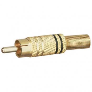 Conector RCA Macho Metálico Negro con Aros Dorados