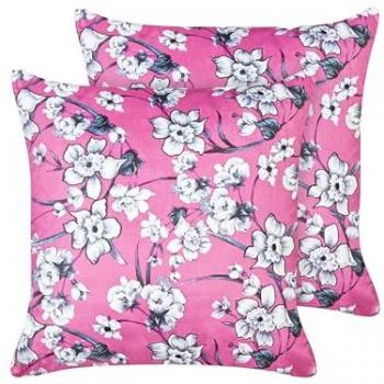 Conjunto de 2 cojines decorativos de terciopelo rosa 45 x 45 cm con motivo floral y fundas extraíbles Koeleria